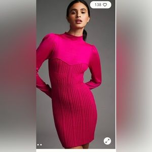 Perfect Barbie Dress- NWT Anthropologie Pink Turtle neck sweater dress